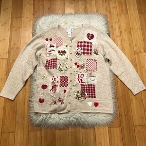 Vintage Stitches Embroidered 3D Floral Novelty Patchwork Cardigan Sweater 1X